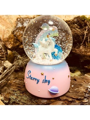 PremiumPort Büyük Boy Pilli Unicorn Işıklı Müzikli Kar Küresi