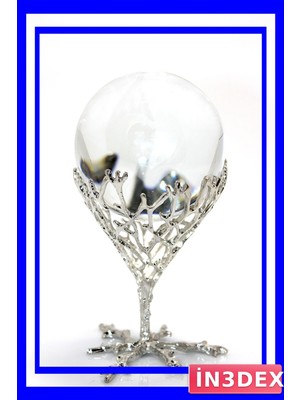 PremiumPort Parlak Kristal Masaüstü Dekorasyon Küresi ve Gümüş Ayaklı Şık Tasarım