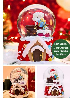 PremiumPort Yılbaşı 2025 Noel Baba Işıklı Müzikli Kar Küresi 13 cm Orta Boy