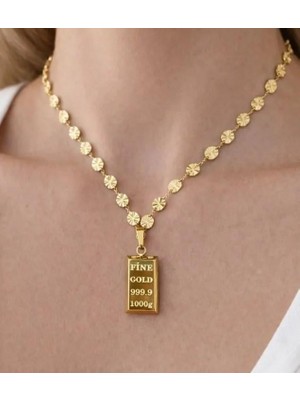 Septemmart Gold Renk Külçe Altın Figürlü 60 cm Desenli Zincir Kolye