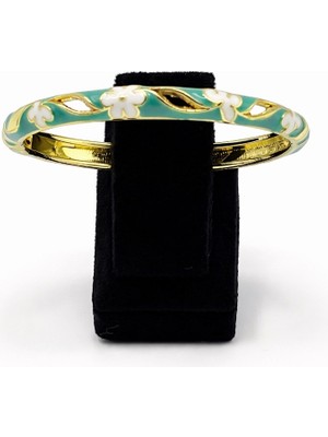 Pangu Mineli Çiçek Figürlü Altın Renk Çelik Kelepçe Bilezik