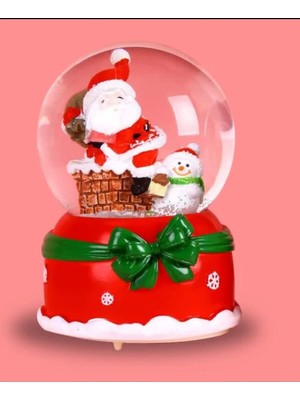 PremiumPort 13 cm Işıklı Müzikli Noel Baba ve Kardan Adam Kar Küresi
