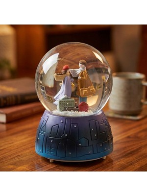 PremiumPort Pilli Işıklı Müzikli Kar Küresi, Sevgili Çift Figürlü, Valizli Masaüstü Biblo