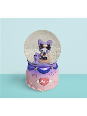 PremiumPort Sevimli Kar Küresi ile Anime Kedi Dekorasyonu, Büyük Boy