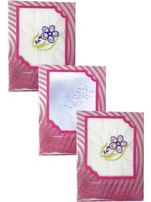 Mira Home 3’lü Özel Paket Premium Kadın Işlemeli Mendil Seti  %100 Pamuk 28X28 cm