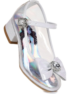 Kiko Kids  Asel Kız Çocuk Simli Topuklu Abiye Şeffaf Ayakkabı