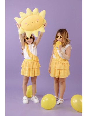 Geef Kids Kız Çocuk 2 'li Takım Volan Detaylı Üst Kolsuz Atlet Üst Beli Lastikli Kat Kat Sarı Etek Alt