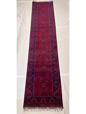 El Dokuma Orijinal Afgan Halı Yıldız Desenli 4 Metre Yolluk Kök Boya