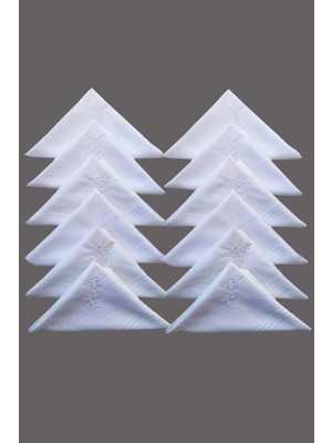 Mira Home Çiçek Işlemeli Bayan Mendili 12 Adet 28X28 cm 100 Pamuk