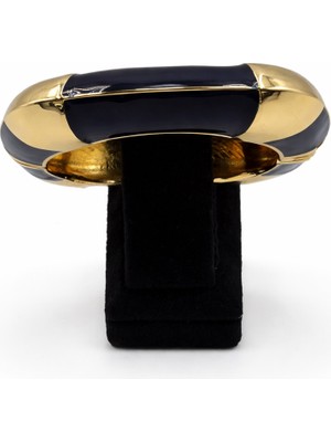 Pangu Köşeli Kare Form Mineli Altın Renk Çelik Kelepçe Bilezik