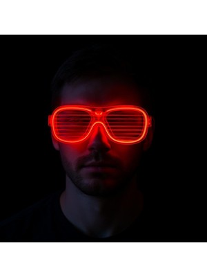 Skygo Kırmızı Led Işıklı Parti Gözlüğü - Neon Glow Şerit Gözlük 3 Modlu