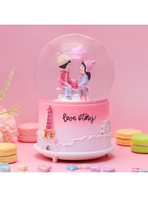 PremiumPort Büyük Boy Pembe Kar Küresi Işıklı, Müzikli ve Püskürtmeli 16X12 cm