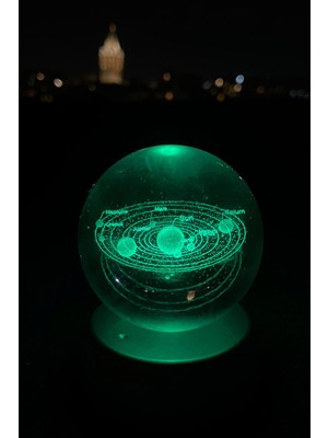 PremiumPort Şeffaf Cam Küre Gezegenler LED Işıklı Dekorasyon Aksesuarı