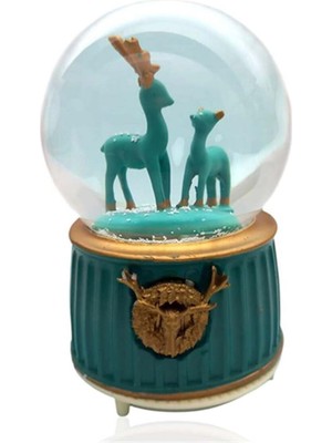 PremiumPort Renkli Işıklı Müzikli Kar Püskürtmeli Geyik Temalı Kar Küresi