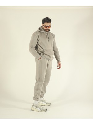 EYDAMOON Erkek Taş Kışlık Içi Polarlı Yumuşak Dokulu Kanguru Cepli Kapüşonlu Lastikli Paça Eşofman Takımı