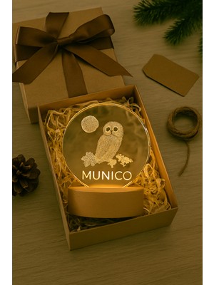 PremiumPort Işıklı Büyük Cam Küre, Ahşap Altlıklı, Baykuş Tasarımı, Dekoratif Obje