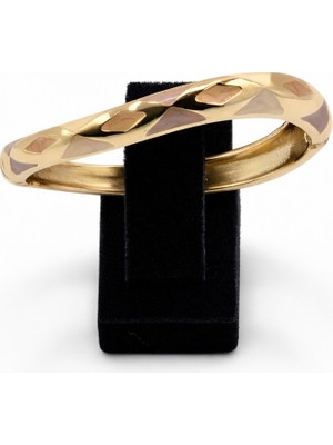 Pangu Asimetrik Desenli Mineli Altın Renk Çelik Kelepçe Bilezik