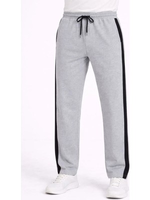 Giyim Center Erkek Yandan Şeritli Boru Paça Eşofman Altı 3 Iplik Pamuklu Eşofman - Gri