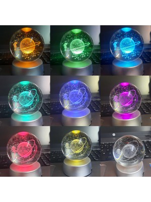 PremiumPort Işıklı Cam Küre Satürn Gece Lambası, Pilli, Dekoratif ve Şık Tasarım