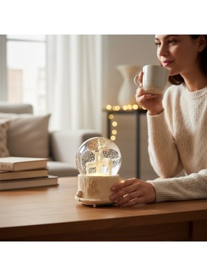 PremiumPort Büyük Boy Noel Geyik Kar Küresi, Işıklı ve Müzikli, Yılbaşı Dekoru