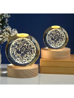 PremiumPort 3D LED Işıklı Ahşap Standlı Yıldız Haritası Temalı Cam Küre Kar Küresi USB