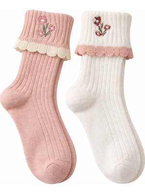 Seabubbles Çiçek Nakışlı Kız Çocuk Çorap 2 Çift