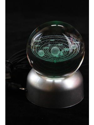 PremiumPort Işıklı Cam Küre Gezegenler Modeli, USB ve Pil ile Çalışan Standlı Hediye