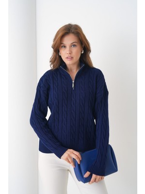 Venezia Giyim Yarı Fermuarlı Saç Örgü Kazak Regular Fit // V8650