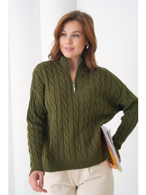 Venezia Giyim Yarı Fermuarlı Saç Örgü Kazak Regular Fit // V8650