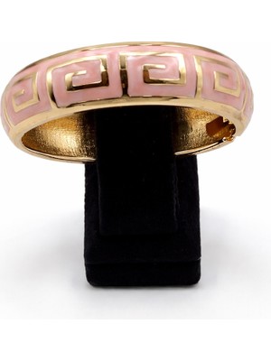 Pangu Mineli Yunan Anahtarı Desenli Altın Renk Çelik Kelepçe Bilezik