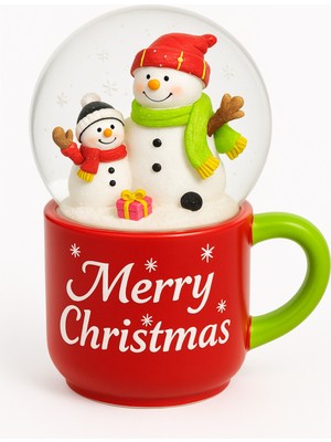 PremiumPort Kardan Adamlar Kar Küre Fincan Biblo, Noel ve Yılbaşı Dekorasyonu