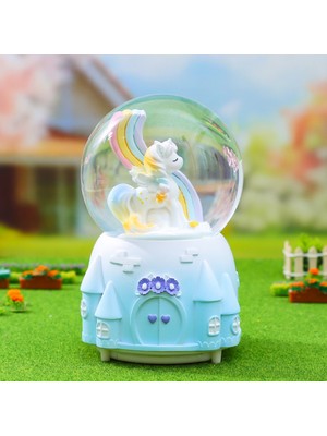 PremiumPort Büyük Boy Kanatlı At Kar Küresi Işıklı, Müzikli ve Püskürtmeli, Mavi