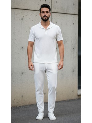 Fifty Color Erkek Trend Yazlık Rahat Kalıp Bürümcük Kumaş Kısa Kollu Tshirt ve Pantolon Takım