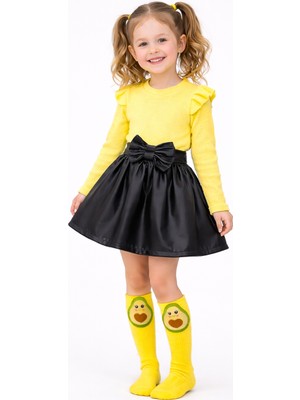 Deri Etek, Sarı Badi ve Diz Altı Çorap Takım Kız Çouk, Kız Bebek Takım