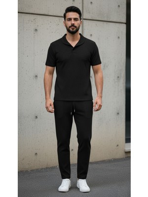 Fifty Color Erkek Trend Yazlık Rahat Kalıp Bürümcük Kumaş Kısa Kollu Tshirt ve Pantolon Takım