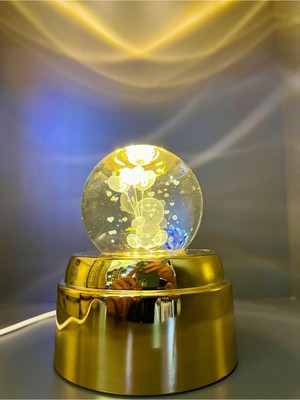 PremiumPort 3 Boyutlu LED Işıklı Kristal Cam Küre, 360° Sürekli Hareketli Dekorasyon