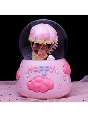 PremiumPort Büyük Boy Pembe Kar Küresi Işıklı ve Müzikli, Püskürtmeli, Çocuklar Için