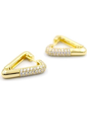 Mbb E-Ticaret Taşlı Üçgen Küpe - 14K Altın