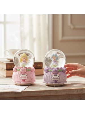 PremiumPort Pembe Çiçekli Melek Büyük Boy Püskürtmeli Müzikli Işıklı Kar Küresi