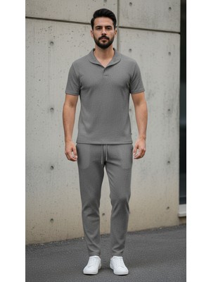 Fifty Color Erkek Trend Yazlık Rahat Kalıp Bürümcük Kumaş Kısa Kollu Tshirt ve Pantolon Takım