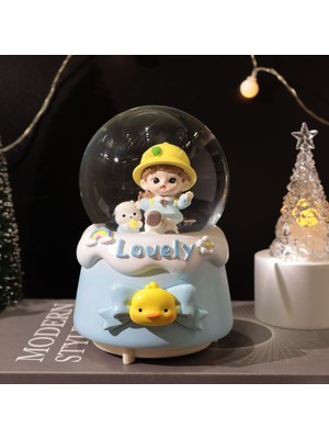 PremiumPort Sevimli Çocuk Büyük Boy Kar Küresi Işıklı, Müzikli, Püskürtmeli, Mavi 16X12