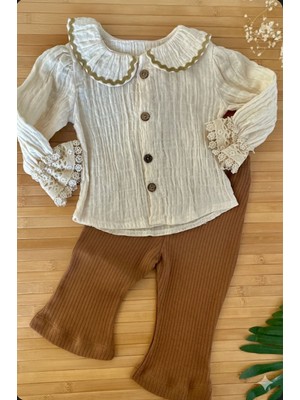 Kız Bebek Müslin Bluz Fitilli Pantalon