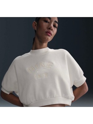 Nike Collection Ss Fleece Crew Bol Kalıp Krem Kadın T-Shirt HJ0224-133