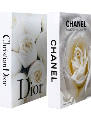2'li Chanel Beyaz Gül/dior Beyaz Gül Dekoratif Kitap Kutu