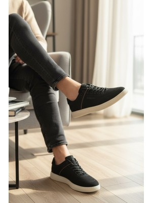 Enoch Hakiki Deri Süet Kahverengi Biyeli Siyah Erkek Sneaker