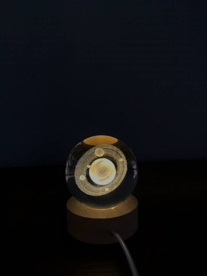 PremiumPort Işıklı 3D Gezegen Cam Küresi USB Bağlantılı, Dekoratif Hediye