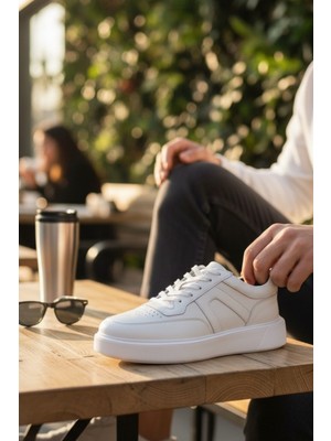 Enoch Hakiki Deri Beyaz Burun Delikli Modern Erkek Sneaker