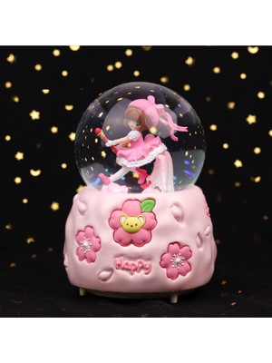 PremiumPort Rüya Gibi Çiçekli Büyük Kar Küresi Işıklı ve Müzikli, Pembe 16X12