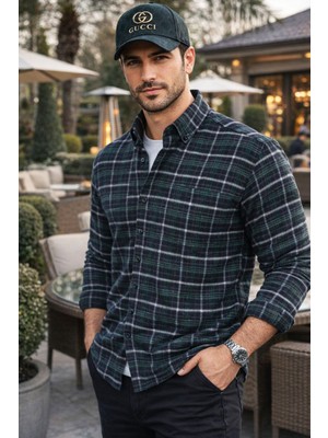 Varetta Erkek Yeşil Kışlık Gömlek Cepli Klasik Kesim