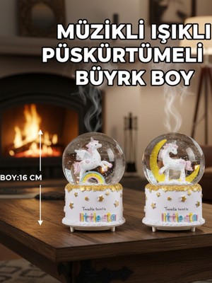 PremiumPort Unicorn Temalı Işıklı Müzikli Büyük Boy Kar Küresi 16X12 cm